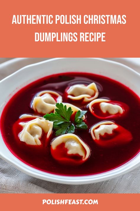 Follow this straightforward recipe to create traditional Polish Uszka, also called Polish Christmas Dumplings. A must-have on the holiday table, these dumplings are typically enjoyed with Polish beetroot soup known as "Barszcz Czerwony." Delight your guests and family with this festive dish during the holiday season. Christmas Dumplings, Polish Dumplings, Beetroot Soup, Soup Dumplings, Polish Christmas, Beet Soup, Dumplings Recipe, Christmas Food Dinner, Dumpling Recipe