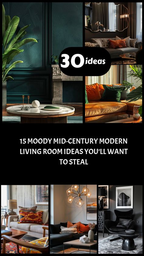 Transform your space with these 15 stunning moody mid-century modern living room ideas! From dramatic color palettes to iconic furniture and cozy lighting, discover how to create a sophisticated and stylish vibe in your home. Perfect for design lovers! ✨🛋️ #MidCenturyModern #InteriorDesign #MoodySpaces Mcm Living Room Ideas, Moody Mid Century Modern, Mid Century Modern Living Room Ideas, Mid Century Modern Family Room, Cozy Mid Century Modern Living Room, Living Room Mid Century Modern, Mid Century Modern Living Room Design, Black Lounge Chair, Cozy Lighting