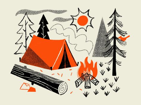 Texture Camp designed by Brad Woodard. Connect with them on Dribbble; the global community for designers and creative professionals. Camping Illustration, Camping Drawing, Camping Diy, Motifs Textiles, Retro Kunst, Mid Century Illustration, Monkey Design, Camping Checklist, Camping Art