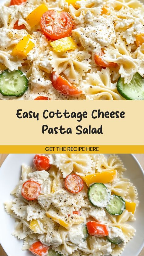 Indulge in a delightful culinary experience with this flavorful cottage cheese pasta salad recipe! Packed with vibrant colors and unique textures, this dish is perfect for a quick weeknight dinner or a weekend picnic. The creamy cottage cheese perfectly complements the al dente pasta, while the fresh veggies add a burst of freshness to every bite. Whether you're looking for a satisfying lunch option or a tasty side dish, this cottage cheese pasta salad is sure to impress your taste buds.

Ingred Cottage Cheese Pasta Salad, Cottage Cheese Recipes Lunch, Cheese Pasta Salad, Cottage Cheese Dinner, Cottage Cheese Pasta, Cheese Salad Recipes, Cottage Cheese Salad, Pasta Calories, Cheese Pasta Recipes