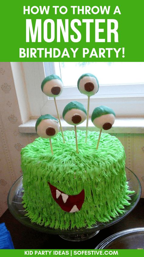 Monster Themed Food, Monster Party Games, Monster Party Food, Monster Party Decorations, Alien Cake, Monster Birthday Cakes, Kids Cooking Party, Monster Birthday Party, Little Monster Birthday