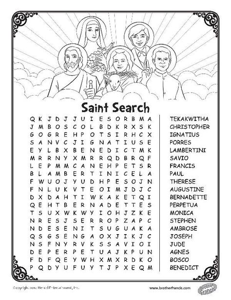 Enjoy printable activity sheet from Brother Francis! This activity sheet can be duplicated for classrooms and activities. Not for resale. Ccd Activities, Catholic Sacraments, Kids Word Search, Catholic Confirmation, Catholic Education, Saints Days, All Souls Day, School Cartoon, Bible Stories For Kids