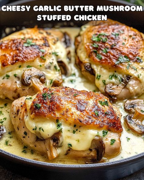 Cheesy Garlic Butter Mushroom Stuffed Chicken with Garlic Parmesan Cream Sauce – Foodyhealthylife Stuffed Mushrooms Chicken, Cheesy Garlic Mushroom Stuffed Chicken, Cheesy Garlic Butter Mushroom Stuffed, White Mushrooms Recipes, Cheesy Garlic Butter Mushroom Chicken, Cheesy Garlic Butter Mushroom Stuffed Chicken, Mushroom White Wine Sauce, Garlic Butter Mushroom Stuffed Chicken, Chicken And Mushroom Recipes