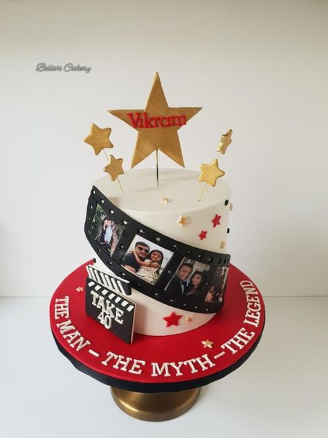 Movie Themed Birthday Cake, Themed Cake Ideas, Movie Theme Cake, Cake Frosting Designs, Hollywood Cake, Hollywood Birthday Parties, Film Cake, Hollywood Birthday, Birthday Decorations At Home