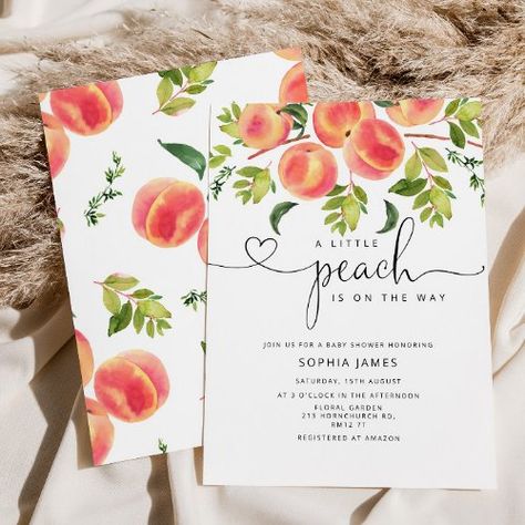 $ 2.98 | Watercolor Little peach is on the way baby shower #baby shower, invitation, seasonal, burgundy, way, peach, little peach is on the, watercolor, greenery, fruit Peach Baby Shower Invitations, Peach Baby Shower, Sweet As A Peach, Colorful Baby, Invitations Design, Watercolor Greenery, Shower Collection, Baby Shower Princess, Baby Pregnancy