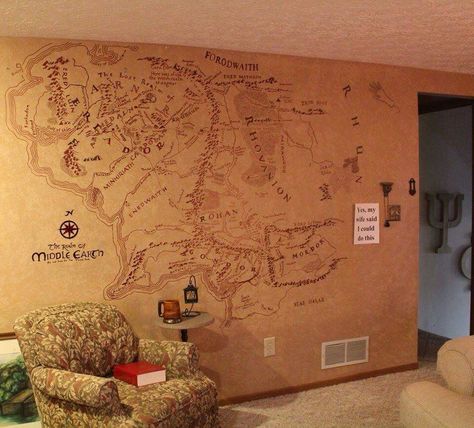 Maps, Lord of the Rings Nerd House, Nerd Home, Nerd Decor, Casa Hobbit, Middle Earth Map, Hobbit Hole, Decor Themes, Faux Finish, Fantasy Map