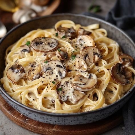 Tagliatelles à la carbonara aux champignons Ingrédients: 4 jaunes d'oeufs 1 oignon 3 gousses d'ail Thym Persil 30 gr. de beurre 100 ml. de sauce soja 400 gr. de tagliatelles 100 gr. de parmesan en poudre (ou pecorino) Sel de mer Poivre noir moulu 1 barquette de champignons mélangés (350 gr.) Instructions: Faites bouillir une grande casserole d'eau salée et faites cuire les tagliatelles jusqu'à ce qu'elles soient al dente. Égouttez-les et réservez. Pendant ce temps, dans une poêle, faites fond... Tagliatelle Carbonara, Mushroom Carbonara, Carbonara Ingredients, Alfredo Sauce Recipe Homemade, Pasta Party, Alfredo Sauce Recipe, Fine Dining Recipes, Egg Yolks, Chef Recipes