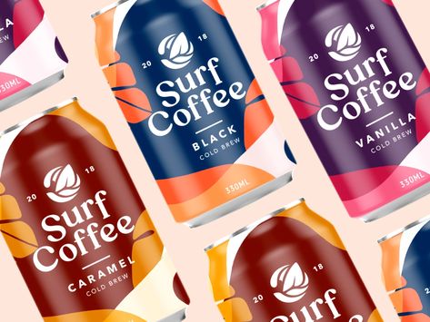 Packaging Design For Surf Coffee Co. Part 3 by Evgeny Tutov on Dribbble Can Coffee Packaging, Coffee Drink Packaging, Bottle Shoot, Drinks Packaging, Surf Coffee, Cherry Coke Can, Iced Coffee Drinks, Drinks Packaging Design, Bottle Design Packaging