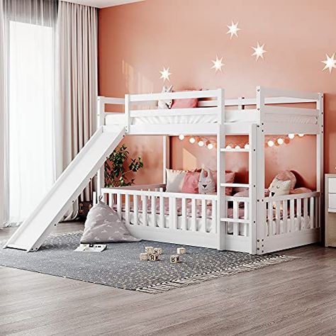 Trundle Bed With Storage, Low Bunk Beds, Bunk Bed With Slide, Bottom Bunk, Twin Over Twin Bunk Bed, Wooden Bunk Beds, Wood Bunk Beds, Twin Bunk Bed, Bed With Slide