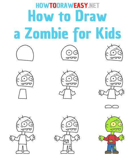 How to Draw a Zombie Step by Step #Zombie #ZombieDrawing #HalloweenDrawing #Halloween #EasyHalloweenDrawing #ZombieHalloween #HalloweenAesthetic #HalloweenDrawings #HowtoDrawaZombie #HowtoDrawaCartoon #HalloweenDrawingIdeas #DrawingsforKids How To Draw Zombies Step By Step, Zombie Sketch Easy, Easy To Draw Halloween Pictures, How To Draw A Zombie Step By Step, Zombie Activities For Kids, How To Draw Halloween Characters, Halloween Drawing Step By Step, Halloween How To Draw, Zombie Crafts For Kids