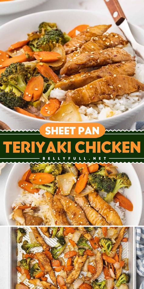 Enjoy a hassle-free meal with Sheet Pan Teriyaki Chicken! This healthy dinner option is a simple sheet pan recipe for an all in one meal. Delicious, healthy, dairy free, gluten free, and freezer friendly. Clean up is easy, so try this chicken dish tonight! Simple Healthy Sheet Pan Meals, Sheet Pan Chicken Marinade, Weight Watcher Sheet Pan Dinners, Sheet Pan Chicken And Broccoli Recipes, Sheet Pan Stir Fry Chicken, Chicken Vegetable Sheet Pan Dinner, Oven Chicken Teriyaki, Heart Healthy Sheet Pan Recipes, Sheet Pan Hibachi Chicken