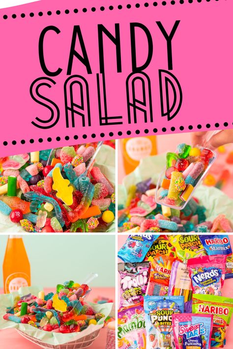 Candy Salad Valentines Day, Candy For Candy Salad, Valentine’s Day Candy Salad, Summer Candy Salad, Candy Salad Valentines, Gummy Candy Salad, Road Trip Candy Salad, Valentines Candy Salad, Candy Salad Bowl