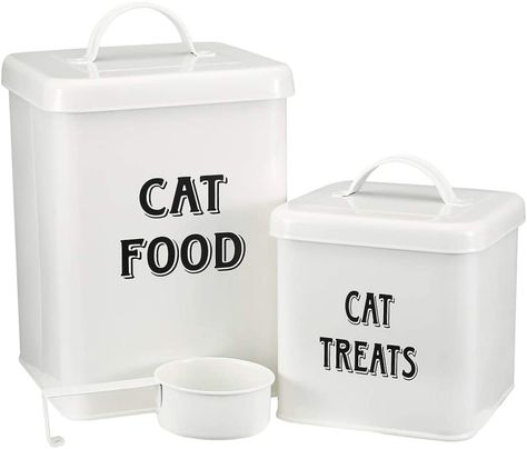 Pet Supplies : Morezi Pet Food and Treats Containers Set with Scoop for Cats or Dogs - Beige Powder - Coated Carbon Steel - Tight Fitting Lids - Storage Canister Tins - Cat Food : Amazon.com Lids Storage, Dog Treat Container, Pet Food Storage Container, Pet Food Container, Dog Food Container, Pet Food Storage, Cat Food Storage, Steel Storage, Food Storage Container Set