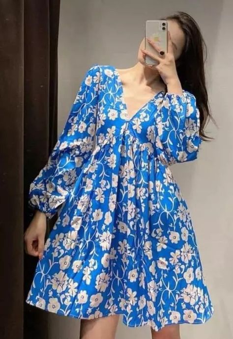 Stuff to buy contact us for more details Short Frock, Frock For Women, Casual Indian Fashion, Floral Print Midi Dress, Elegant Dresses For Women, Frock Design, Sleeves Pattern, Birthday Outfit, Fit And Flare Dress