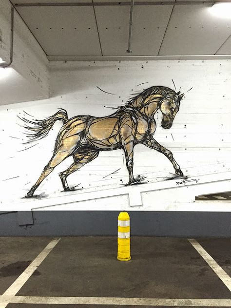 StreetArtNews | DZIA paints “Gold Horse”, a new indoor piece in Antwerp, Belgium Horse Mural, Exterior Murals, School Murals, Urban Street Art, Gold Horse, Antwerp Belgium, Live Painting, Murals Street Art, Horse Wall