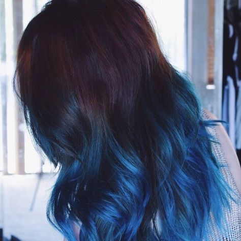 Dye For Brown Hair, Hair Dye For Brown Hair, Colored Hair Ends, Brown Hair With Blue, Tone Brown Hair, Dark Blue Hair Dye, Blue Tips Hair, Blue Brown Hair, Brown Hair Cuts