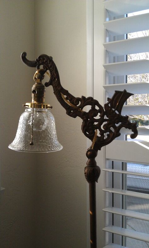 Antique floor lamp with a dragon and a ship. Found this at a yard sale over 30 years ago Antique Standing Lamp, Antique Floor Lamp, Repurpose Crafts, Lamp Repair, Bridge Lamp, Lamp Redo, Old World Home, Antique Floor Lamps, Big Lamp