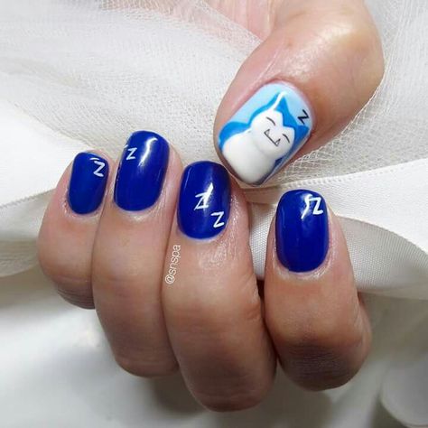 Snorlax Nail Art, Snorlax Nails, Pokemon Nails, Nail Practice, Pretty Tips, May Nails, Short Nail, Manicure Y Pedicure, Special Effects