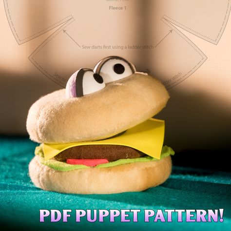 Perfect for puppet building beginners! Enjoy endless puppet building with this instant download puppet pattern from Prairie Puppets! This pattern includes a step-by-step tutorial needed to create this adorable burger using foam and a fleece puppet skin covering. You can use any kind of fleece and any craft store foam sheets. This pattern does not include any eyes. You can make it any flavor of burger you wish! Licensed for Commercial Use! * PDF Format * Intermediate Level * Eyes not included * Ready to print and use Puppet Patterns Free, Cloth Puppet, Puppet Sewing Pattern, Puppet Design, Puppet Building, Professional Puppets, Types Of Puppets, Handmade Puppet, Monster Puppet