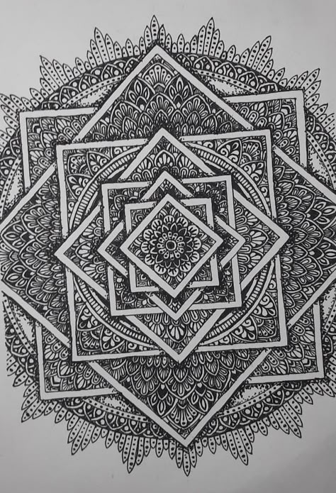 Complex Sketches To Draw, Hexagonal Mandala Art, Complex Mandala Art, Masculine Mandala, Big Mandala Drawing, Full Page Mandala Art, Geometrical Mandala, Complex Mandala, Square Mandala