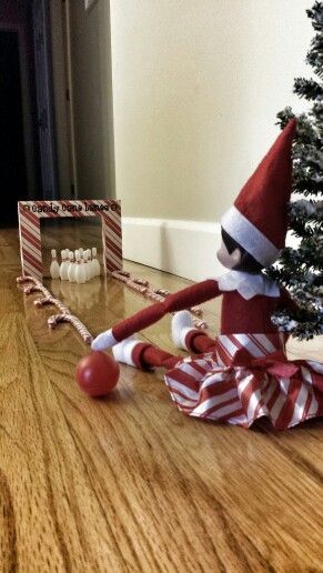 Elf on the shelf bowling Elf Bowling, Elf On Shelf, Awesome Elf On The Shelf Ideas, Shelf Ideas, On The Shelf, Elf On The Shelf, Bowling, Elf, Gift Wrapping