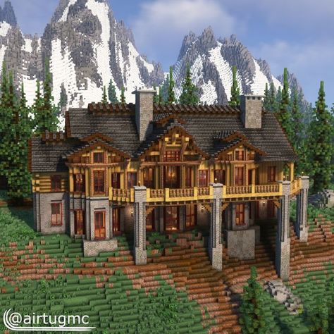 Airtug on Instagram: "Mountain cabin collab with @paintergigi and @waspycraft1 #minecraft #minecrafter #minecraftpc #mcpe #minecrafters #minecraftbuild #minecraftbuilds #minecraftpe #minecraftonly #minecraftmemes #minecraftserver #minecraftersonly #mcpe #gaming #minecraftmeme #minecraftpocketedition #minecraftbuildings #cabin" Cabin Castle, Minecraft Mansion Tutorial, Minecraft Modern Mansion, Minecraft Cabin, Minecraft Mountain House, Minecraft Building Blueprints, Modern Minecraft Houses, Case Minecraft, Minecraft Mansion