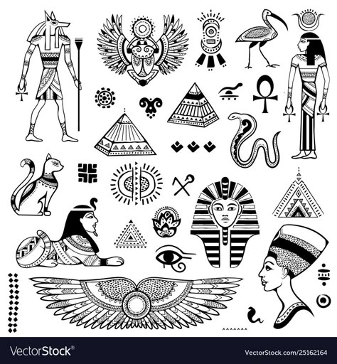 Egyptian Symbol Tattoo, Egypt Symbols, Egyptian Cat Tattoos, Egyptian Tattoos, Symbols Tattoos, Symbols Illustration, Herren Hand Tattoos, Egyptian Drawings, Tattoos And Meanings