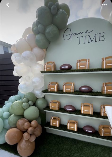 1st Year Down Football Birthday Balloons, First Year Down Football Birthday Backdrop, Touchdown Birthday Party, Football 1st Birthday Party Ideas, First Year Down Balloon Arch, First Down Football Birthday Party Decorations, 30th Birthday Football Theme, 1st Touchdown Birthday, First Down Party