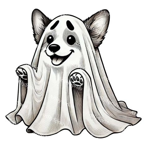 Transform your Halloween projects with this adorable Corgi ghost clipart! Perfect for pet lovers and those who enjoy cute and spooky designs, this digital illustration captures the playful spirit of a Corgi dressed as a ghost. Ideal for DIY crafts, Halloween decorations, invitations, and more, this instant download is easy to use and high-quality. Whether you're creating personalized gifts or enhancing your seasonal decor, this cute and charming design will add a delightful touch to any project. Spooky Animals, Ghost Clipart, Corgi Drawing, Art Kawaii, Ghost Png, Ghost Dog, Crafts Halloween, Shirt Sublimation, Spooky Designs