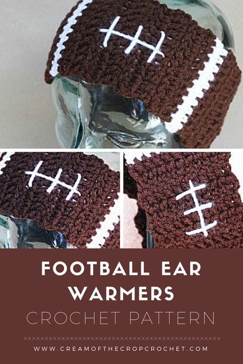 Football Ear Warmer Crochet Pattern, Football Sewing Projects, Football Crafts To Sell, Crochet Football Hat Free Pattern, Crochet Football Pattern Free, Crochet To Sell Ideas, Crochet Football Pattern, Sports Crochet, Crochet Football Hat