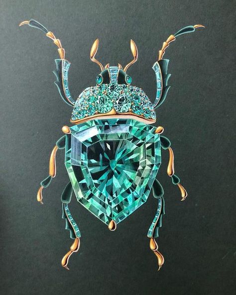 Jewel Beetle, Green Beetle, Creative School Project Ideas, Jewelry Rendering, Jewelry Illustration, Jewelry Design Drawing, Jewelry Drawing, Pretty Rocks, Jewellery Sketches