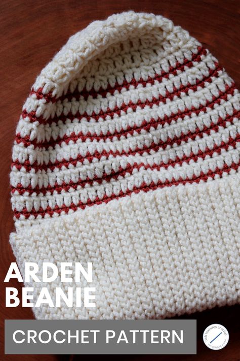 A crochet beanie worked in brown and white stripes Crochet Stripe Scarf, Stitch Step By Step, Advanced Crochet Stitches, Beanie Pattern Free, Crochet Mens Hat, Easy Crochet Hat Patterns, Crochet Beanie Pattern Free, Beanie Crochet Pattern, Ribbed Crochet