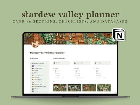 Stardew Valley Notion Planner Notion | 1000+ Items, 50+ Sections | Perfection Tracker, Season… Stardew Valley Seasonal Crops, Stardew Valley Notion, Achievement Tracker, Stardew Valley Planner, Notion Inspiration, Notion Inspo, Notion Ideas, Stardew Valley Tips, Stardew Valley Farms