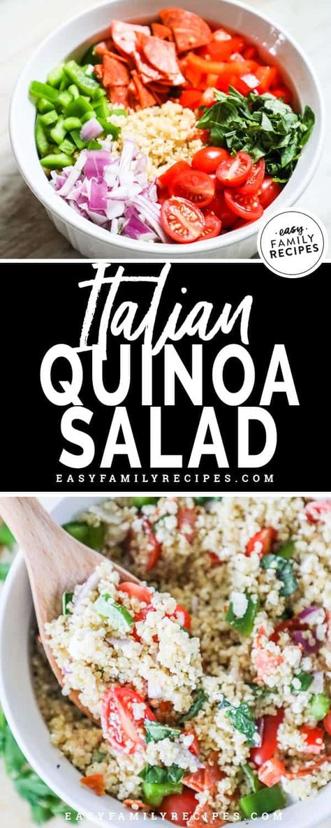 Italian Quinoa Salad · Easy Family Recipes Quinoa Salad Italian, Italian Quinoa Salad Recipes, Italian Quinoa Recipes, Quinoa Pasta Salad, Summer Quinoa Salad Recipes, Cold Quinoa Salad Recipes, Italian Quinoa Salad, Caprese Quinoa Salad, Quinoa Salad Recipes Cold