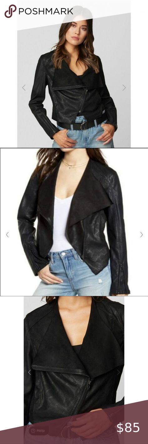 Blank NYC Moto Faux Suede Leather Snake Skin Black Jacket Size Medium Coastal Western, Girl Barbie, Going Out Shirts, Plaid Sleeve, White Accessories, Moto Style, Trendy Boho, Leather Sleeve, Blank Nyc