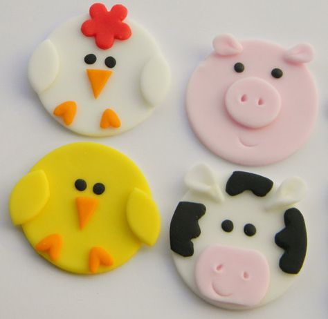 Farm Animal Cupcake Toppers, Animal Cupcake Toppers, Deco Cupcake, Farm Animal Cupcakes, Animal Cupcake, Farm Cake, Cupcakes Decorados, Fondant Animals, Animal Cupcakes