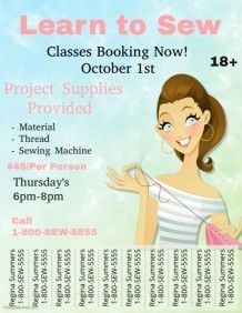 Sewing Online Poster Maker, Craft Vendor, Class Poster, Sewing Templates, Promotional Flyers, Vendor Events, Event Flyers, Online Posters, Sewing Class