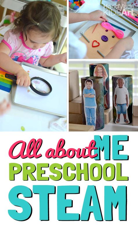 All About Me STEM Activities for Preschoolers All About Me Preschool Science Activity, All About Me Steam Activities, All About Me Block Center, All About Me Stem Activities, All About Me Science Activities, About Me Art Preschool, Art Activity For Preschoolers, Making Play Dough, About Me Art