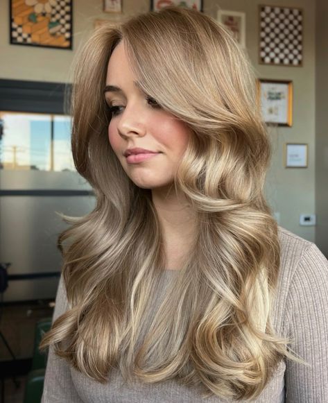 Beige and Dirty Blonde Hair Color Blend Beige Cool Blonde Hair, Smokey Beige Hair Color, Dark Sandy Blonde Hair Balayage, Winter Dirty Blonde Hair, Level 7 Hair Color Blonde, Level 9 Hair Color, Deep Blonde Hair, Sand Color Hair, Blonde On Brunette Hair