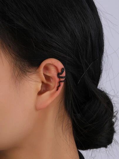 Black Ear Cuff, Simple Elegant Jewelry, Cuff Tattoo, Earrings Snake, Snake Ears, Fake Earrings, Wedding Balloon Decorations, Wrap Earrings, Snake Earrings