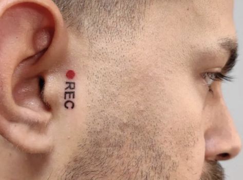 Rec Tattoo, Stock Tattoo, Skin Break Tattoo, Nas Tattoo Rap, Rap Tatoos Ideas, Techno Tattoo Ideas For Men, All In Tattoo, Small Cyberpunk Tattoo, Afterlife Tattoo Techno