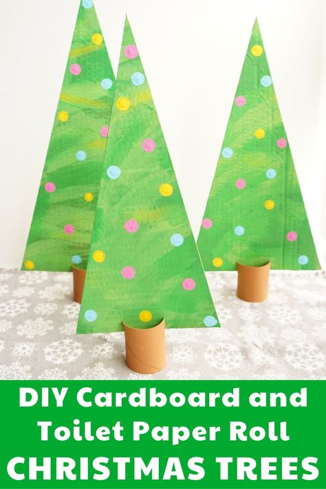 Learn how to make these bright and cheerful cardboard and toilet paper roll Christmas trees. Fun Christmas craft for kids and adults make. The perfect colorful addition to your Christmas decor. #christmastreecraft #toiletpaperrollcraft Toilet Paper Roll Snowmen, Toilet Paper Roll Christmas Tree Craft, Cardboard Tube Crafts Christmas, Paper Towel Roll Christmas Tree, Toilet Paper Roll Winter Crafts, Christmas Xrafts, Paper Towel Roll Christmas Crafts, Loo Roll Christmas Decorations, Christmas Tree Toilet Paper Roll Craft