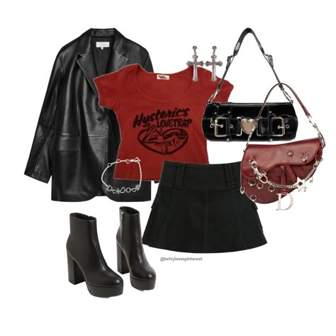 Black And Red Outfit Classy, Rock Star Outfit, Red And Black Outfits, Rockstar Girlfriend, Rockstar Gf, Oufits Casual, Alt Outfits, Swaggy Outfits, Edgy Outfits