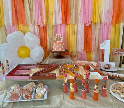 Groovy One First Birthday Dessert Table, Groovy One Dessert Table, Groovy Birthday Dessert Table, Groovy One Table Set Up, Groovy Food Table, Two Groovy Dessert Table, Groovy Theme Desserts, Groovy Dessert Table, Groovy Candy Table