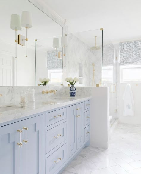 Blue Bathroom Inspiration, Yellow Kitchen Cabinets, Light Blue Bathroom, Girly Bathroom, Houston Interior Designers, Dream Beach House, Pretty Bathrooms, Dream Beach Houses, Interior And Exterior Design