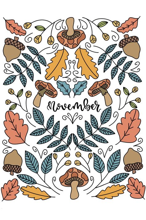 November Graphics, November Bujo Cover, November Cover Page, Autumn Journaling, Bullet Journal November Cover, 2023 Memories, Monthly Intentions, Bullet Journal Month Cover November, Bullet Journal Fall Theme