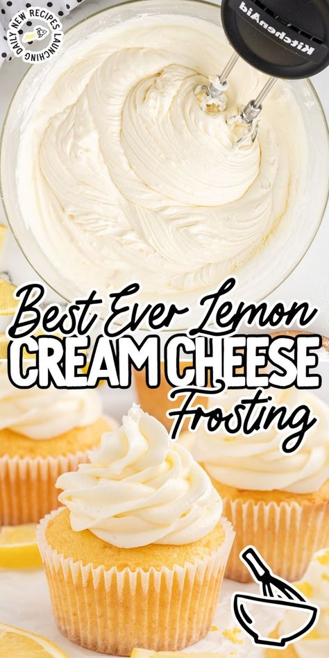 Lemon Cream Cheese Frosting Dessert Recipes With Cream Cheese, Recipes With Cream Cheese, Frosting Recipes Easy, Lemon Cream Cheese Frosting, Lemon Cream Cheese, Cake Frosting Recipe, Homemade Frosting, Lemon Dessert Recipes, Frosting Recipe