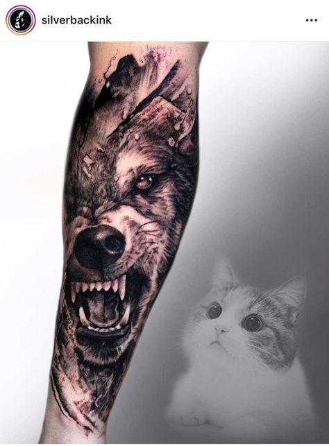 Wolf Tattoo On Leg, Wolf Tattoo Design Men Arm, Arm Tattoos Wolf, Half Sleeve Tattoos Wolf, Wolf Face Tattoo, Wolves Tattoo, Grey Wolf Tattoo, Wolf Tattoo Forearm, Fenrir Tattoo