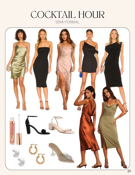 Cocktail Hour Dress Code, Wedding Dinner Party Outfit, Cocktail Inspo Outfit, Wedding Guest Rehearsal Outfit, Cocktail Attire Aesthetic, Cocktail Casual Attire Womens Fashion, Elevated Cocktail Attire, Cocktail Dinner Outfit, Wedding Cocktail Attire For Women