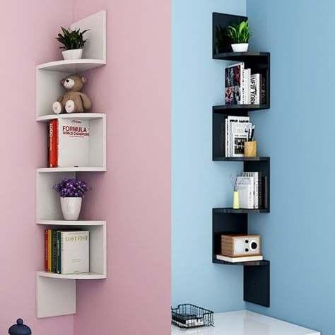 Wall Shelves Storage, Corner Shelf Design, Display Bookcase, Plasterboard Wall, Shelf Floating, Home Decor Shelves, Shelves Storage, Corner Decor, Wall Shelf Decor